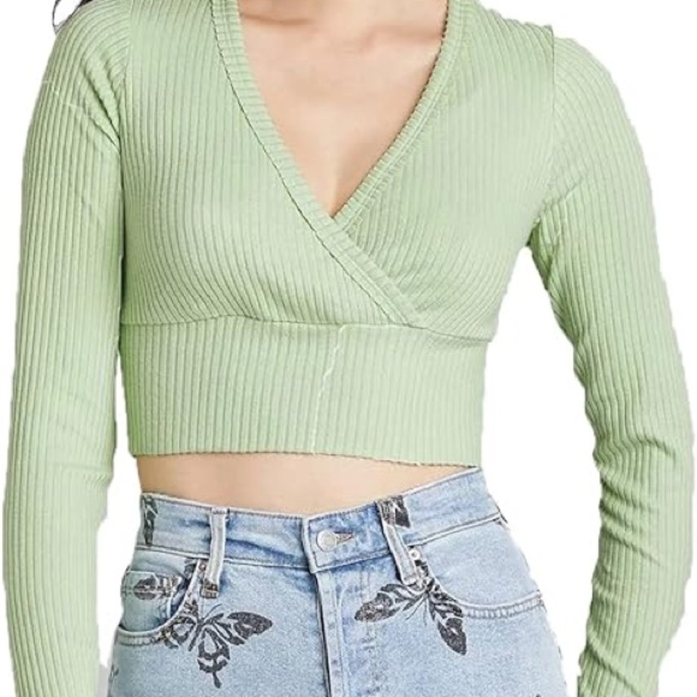 wild fable Ribbed Wrap Crop Top - Light Green